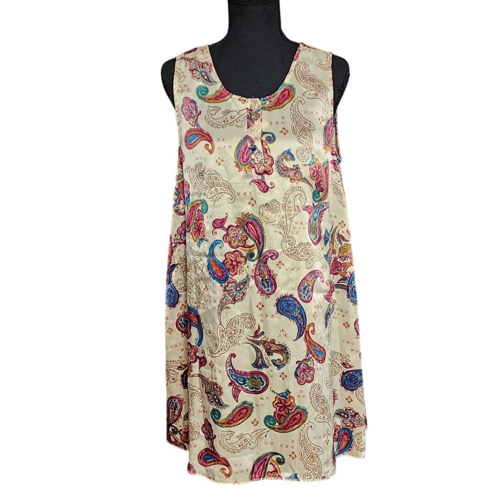 Kathryn Vintage Multi Color Paisley Chemise Scoop Neck Sleepwear‎ Lounge Dress M